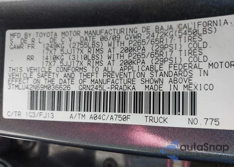 2009 Toyota Tacoma Base V6 из США, поврежденный, VIN 3TMLU42N69M036626